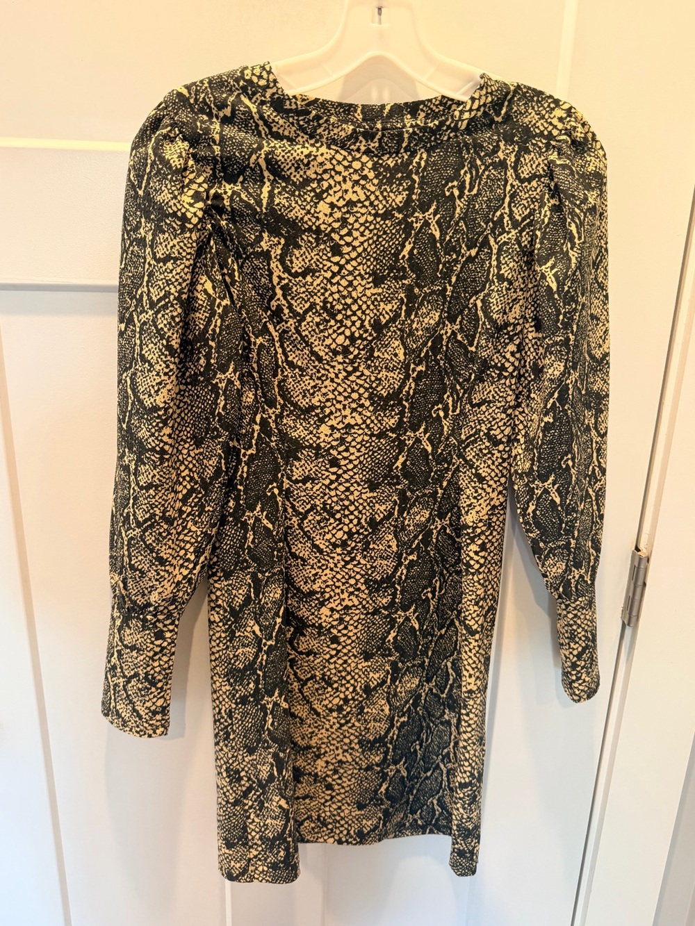 Topshop Tan Black Snakeskin Print Puff Sleeve Bodycon Mini Dress US 6